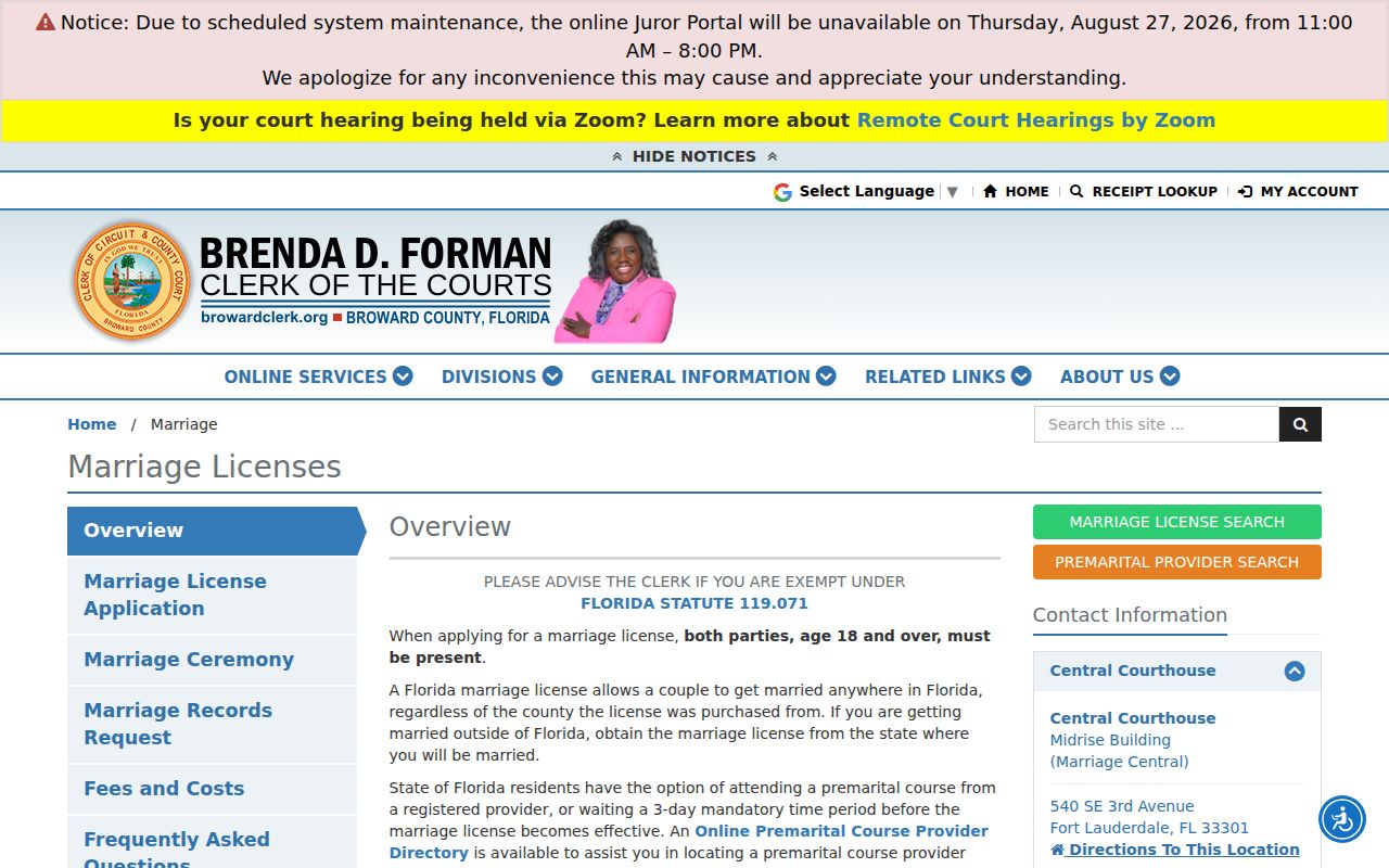 Broward marriage record copy route for a Miramar resident lookup
